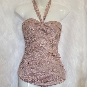 LE CHATEAU Mauve Sequin Halter Top - Size XXS